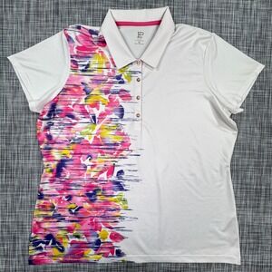 EP New York Womens XL Golf Polo Shirt White Pink Floral Short Sleeve Stretch